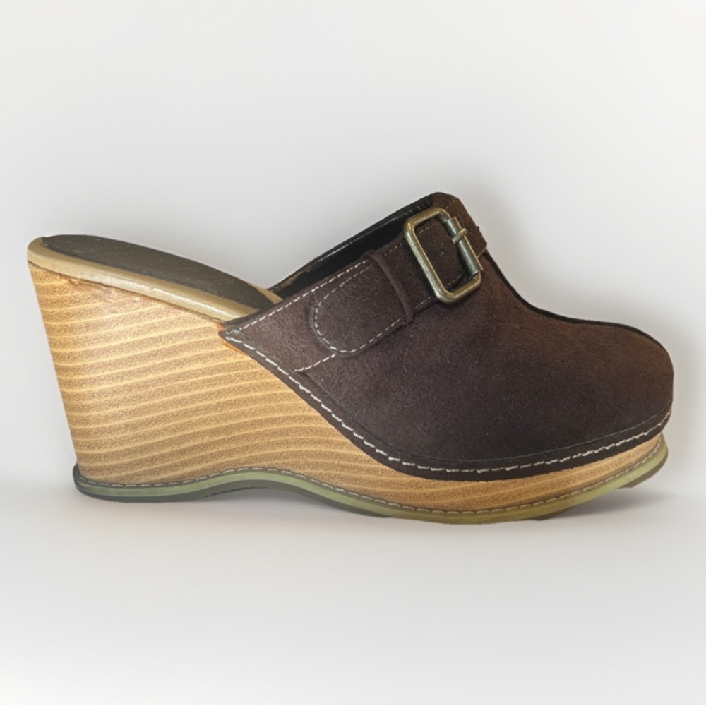 Candie's VINTAGE 90s 2000s High Heel Wedge Clogs Chocolate Brown Suede EUC 8M